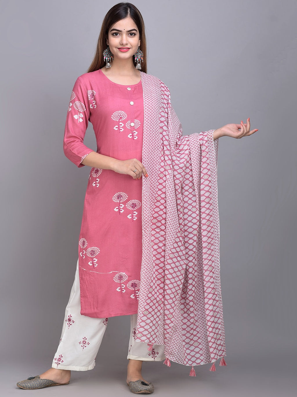 Sangria Ethnic Motifs Printed Kurta with Palazzos & Dupatta | Grocsy