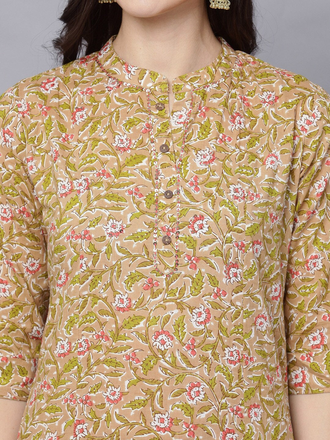 HERE&NOW Women Mustard Yellow Floral Printed Pure Cotton Kurta Set | Grocsy