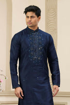 Raivat Ethnic Banarasi Art Silk Thread and Mirror Work Kurta Pajama In Blue Colour | Grocsy