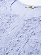 ADA Women Blue & Blue Ethnic Motifs Embroidered Chikankari Georgette Kurta | Grocsy
