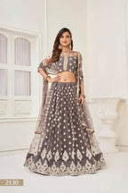 Aastha Fashion Space Gray Butterfly Net White Cotton Thread Work And Sequence Work Embroidery Wedding Wear Lehenga Choli | Grocsy