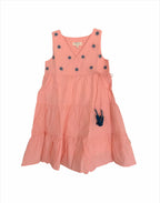 ArthLife Peach Flower Embroidered Tiered Dress | Grocsy