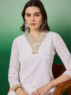 Sangria Women Embroidered Straight Kurta With Trouser Set | Grocsy
