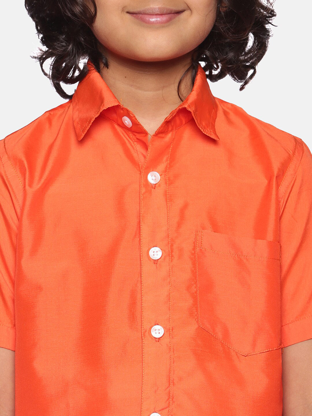 Sethukrishna Orange & White Solid Shirt with Dhoti Set For Boys | Grocsy