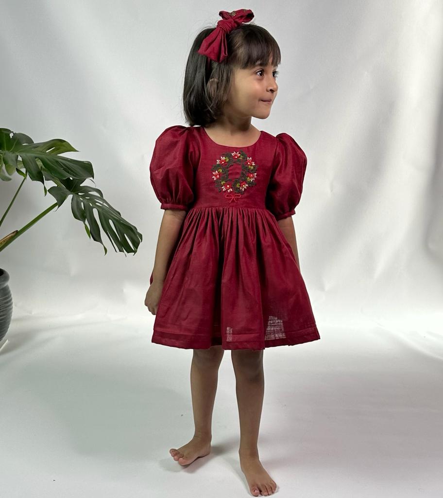 ArthLife Maroon Wreath Partywear Dress | Grocsy