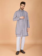Vastranavya Grey Exclusive Festival Wear Viscose Silk Thread with Sequence Embroidered Work Kurta with Dupatta | Grocsy