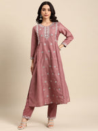 All About You Ethnic Motifs Embroidered Pleated Sequinned Kurta with Trousers | Grocsy