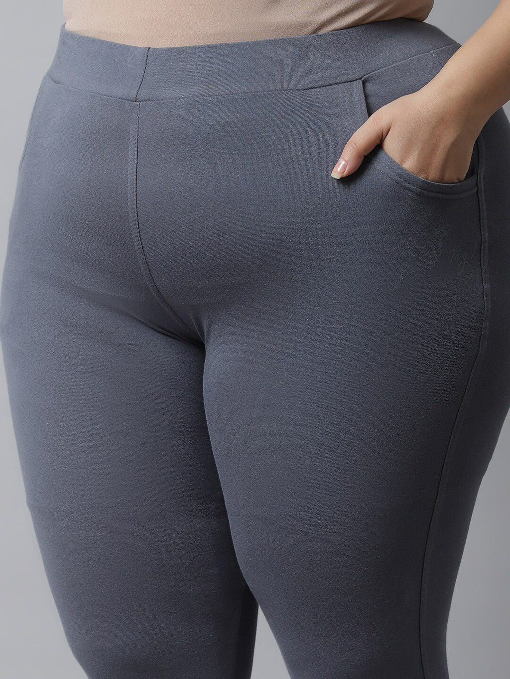 TAG 7 Women Plus size Grey Solid Cotton Ankle-Length Leggings | Grocsy