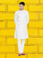 Even Apparels Men's Asymetrical White Sherwani Kurta | Grocsy