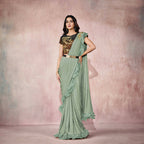 Sea Green Lycra Embroidery Designer Saree With Blouse - Mohmanthan Sitaarah | Grocsy