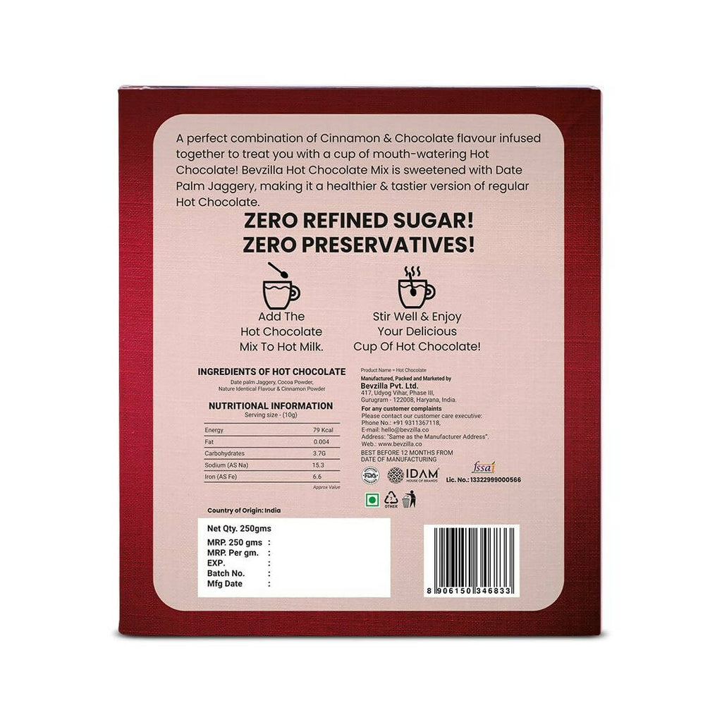 Bevzilla Hot Chocolate Powder (Cinnamon) Drink Powder With Organic Date Palm Jaggery | Grocsy