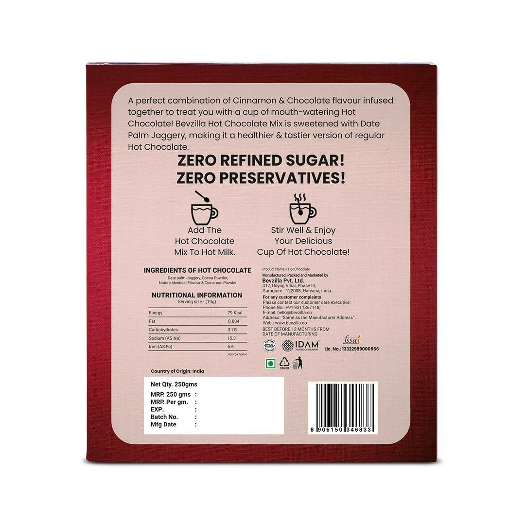 Bevzilla Hot Chocolate Powder (Cinnamon) Drink Powder With Organic Date Palm Jaggery | Grocsy