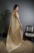 Joban Fashion Off White Banarasi Soft Lichi Silk Checks & Woven Saree | Grocsy