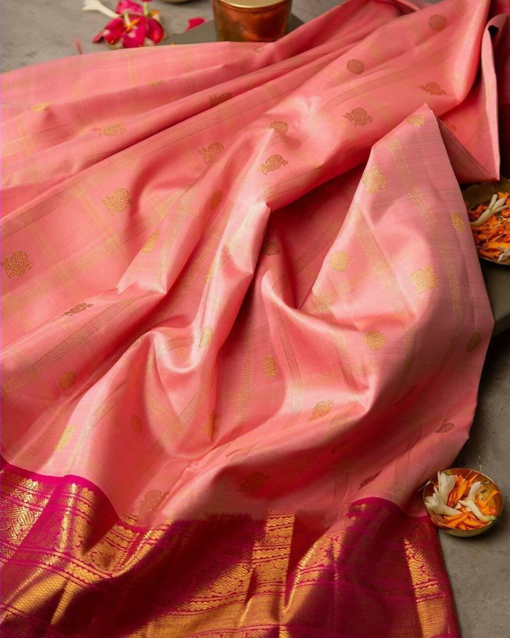 DEIANA'S Beautiful Designer Golden zari Soft Lichi Silk Saree - Orange | Grocsy