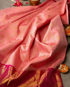 DEIANA'S Beautiful Designer Golden zari Soft Lichi Silk Saree - Orange | Grocsy