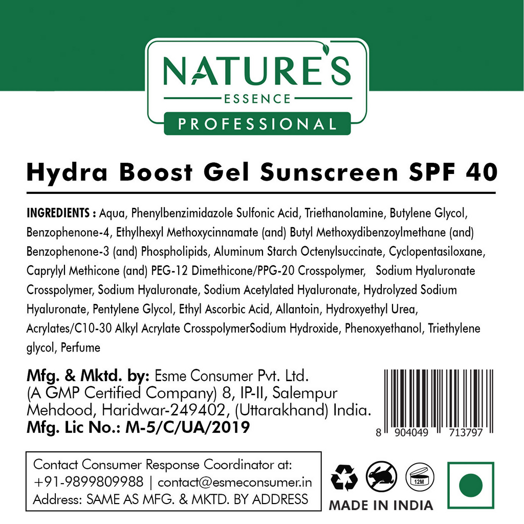 Nature's Essence Professional Hydra Boost Gel SunScreen SPF 40 PA+++ | Grocsy