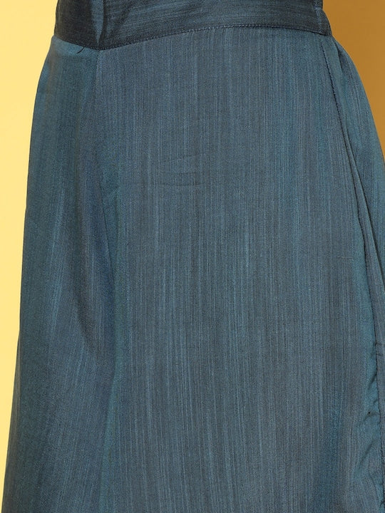 InWeave Women's Teal Mauve Brocade Mughal Shaan Kurta Palazzo Set | Grocsy