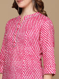 HERE&NOW Pink & White Striped Sequined Straight Cotton Kurta | Grocsy