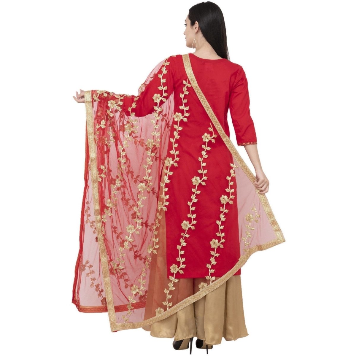 A R Silk Net Gota Emb. Fancy Dupatta Color Red Dupatta or Chunni | Grocsy