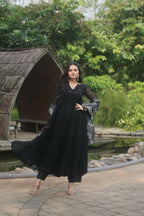 Jyoti Fashion Women's Black Faux Blooming Butti Work Kurta with Trouser & Dupatta | Grocsy