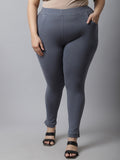 TAG 7 Women Plus size Grey Solid Cotton Ankle-Length Leggings | Grocsy
