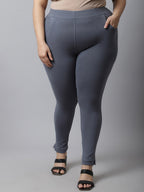 TAG 7 Women Plus size Grey Solid Cotton Ankle-Length Leggings | Grocsy