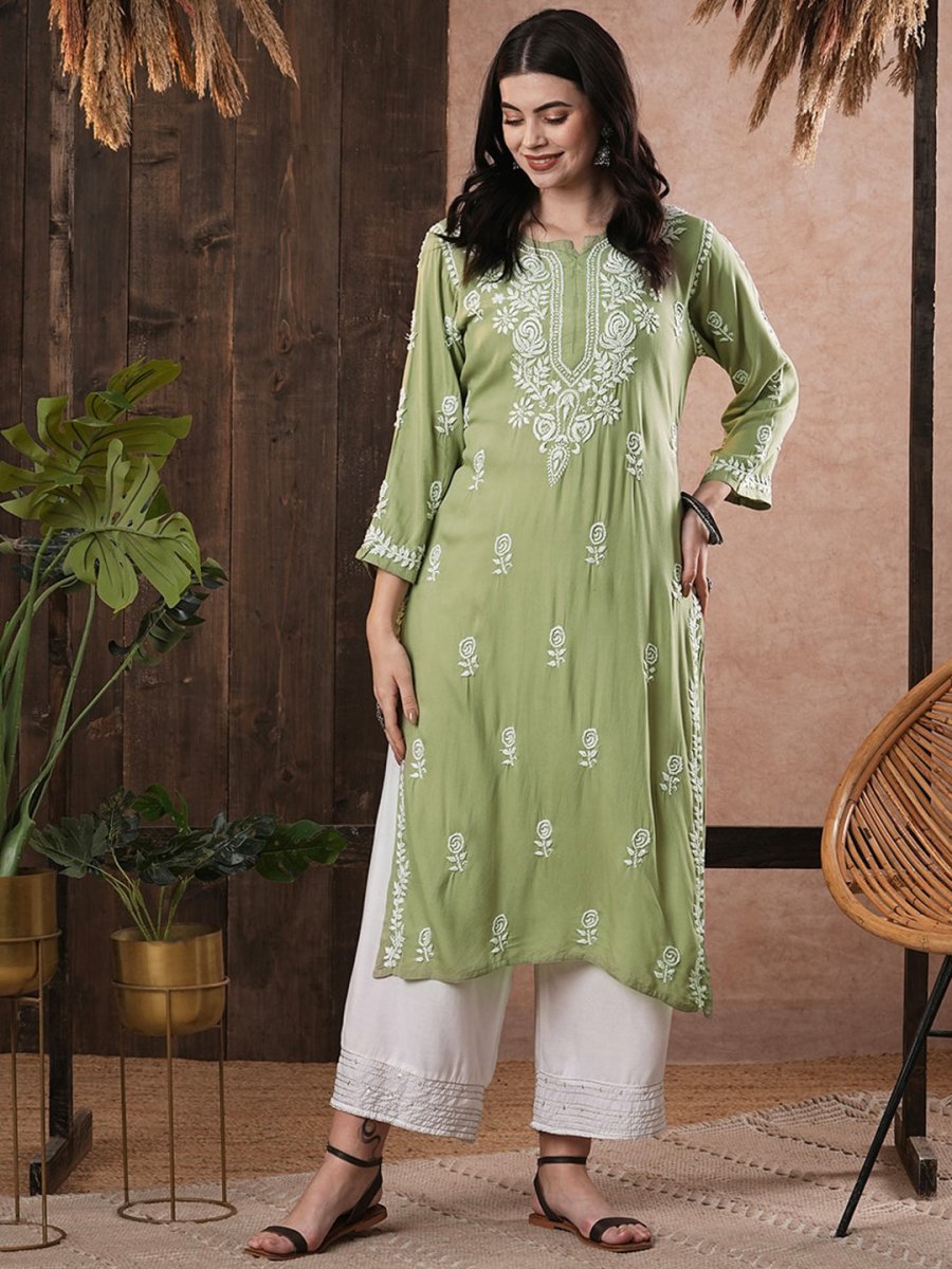 ADA Women Ethnic Motifs Embroidered Flared Sleeves Kurta | Grocsy