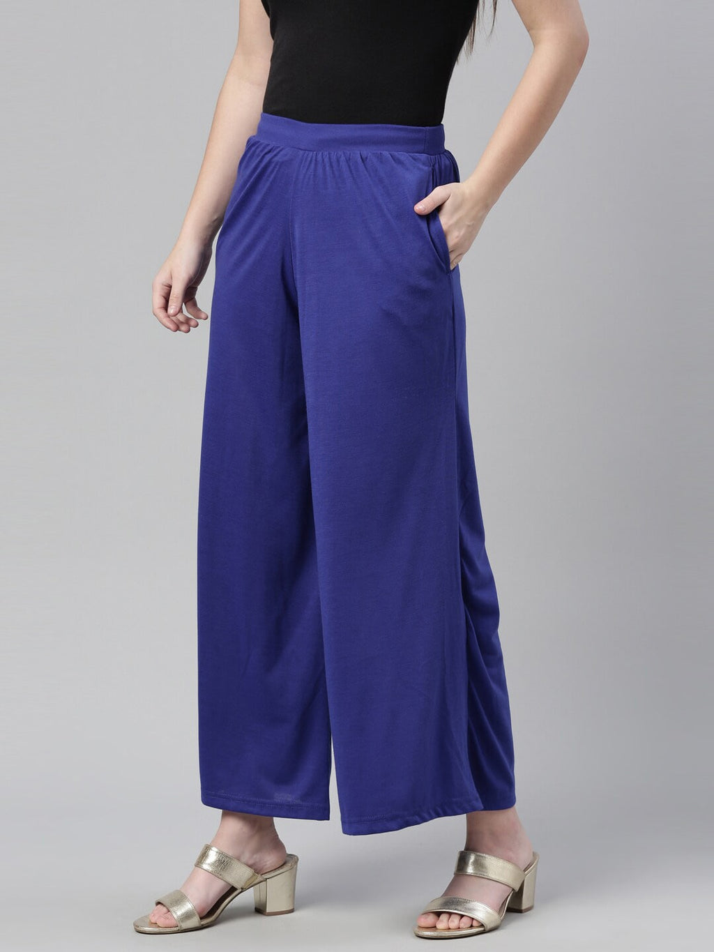 Souchii Navy Blue Knitted Ethnic Palazzos | Grocsy