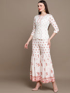 HERE&NOW Floral Embroidered Top with Sharara & Dupatta | Grocsy