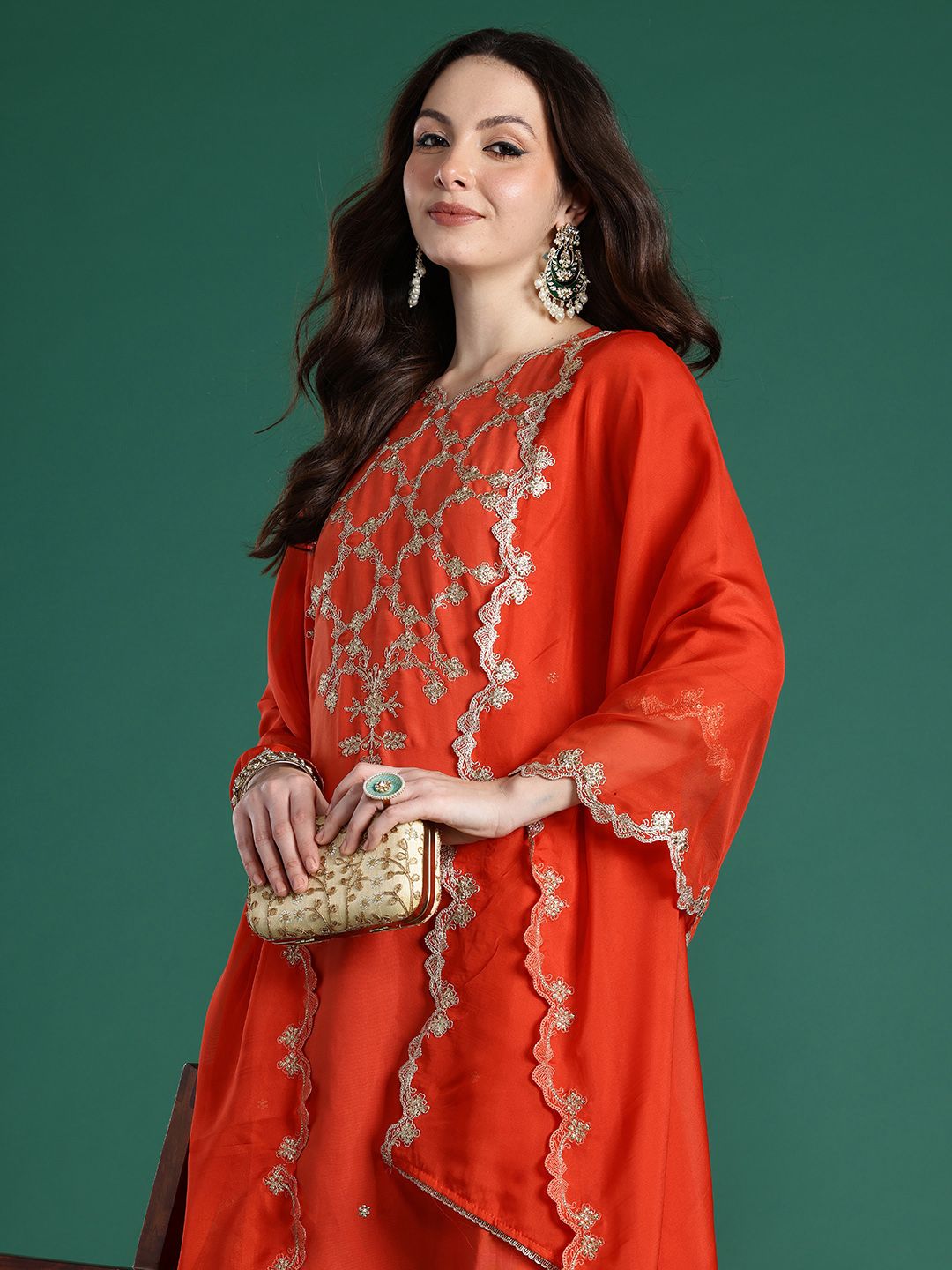 Indo Era Floral Embroidered Kurta with Trousers & With Dupatta | Grocsy