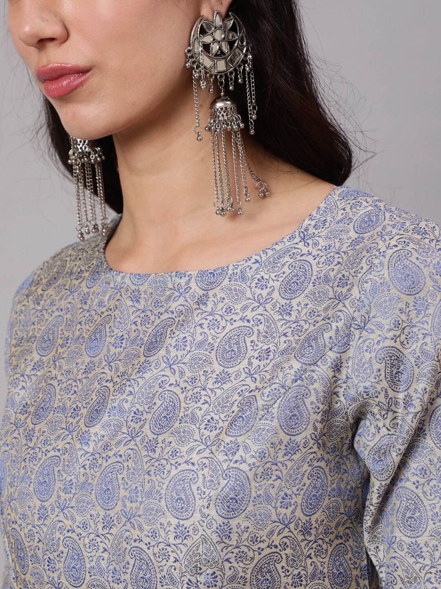 Aks Ethnic Motif Woven Design Jacquard A-Line Kurta | Grocsy