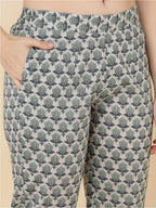 HERE&NOW Women Grey & Olive Green Embroidered Angrakha Kurta with Trousers & With Dupatta | Grocsy