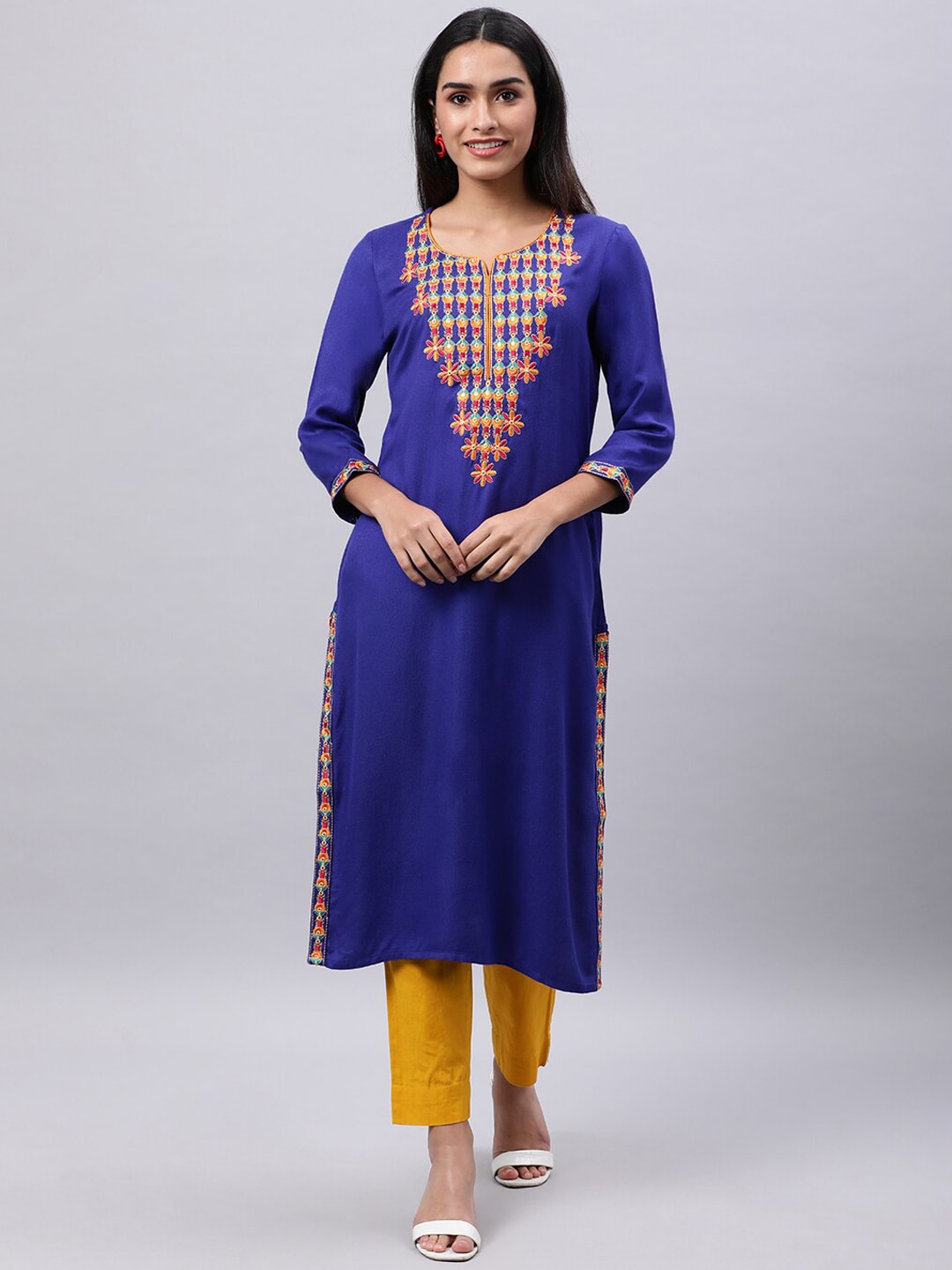 Souchii Blue & cool black Embroidered Mirror Work Grandeur & Majestic Artwork Kurta | Grocsy