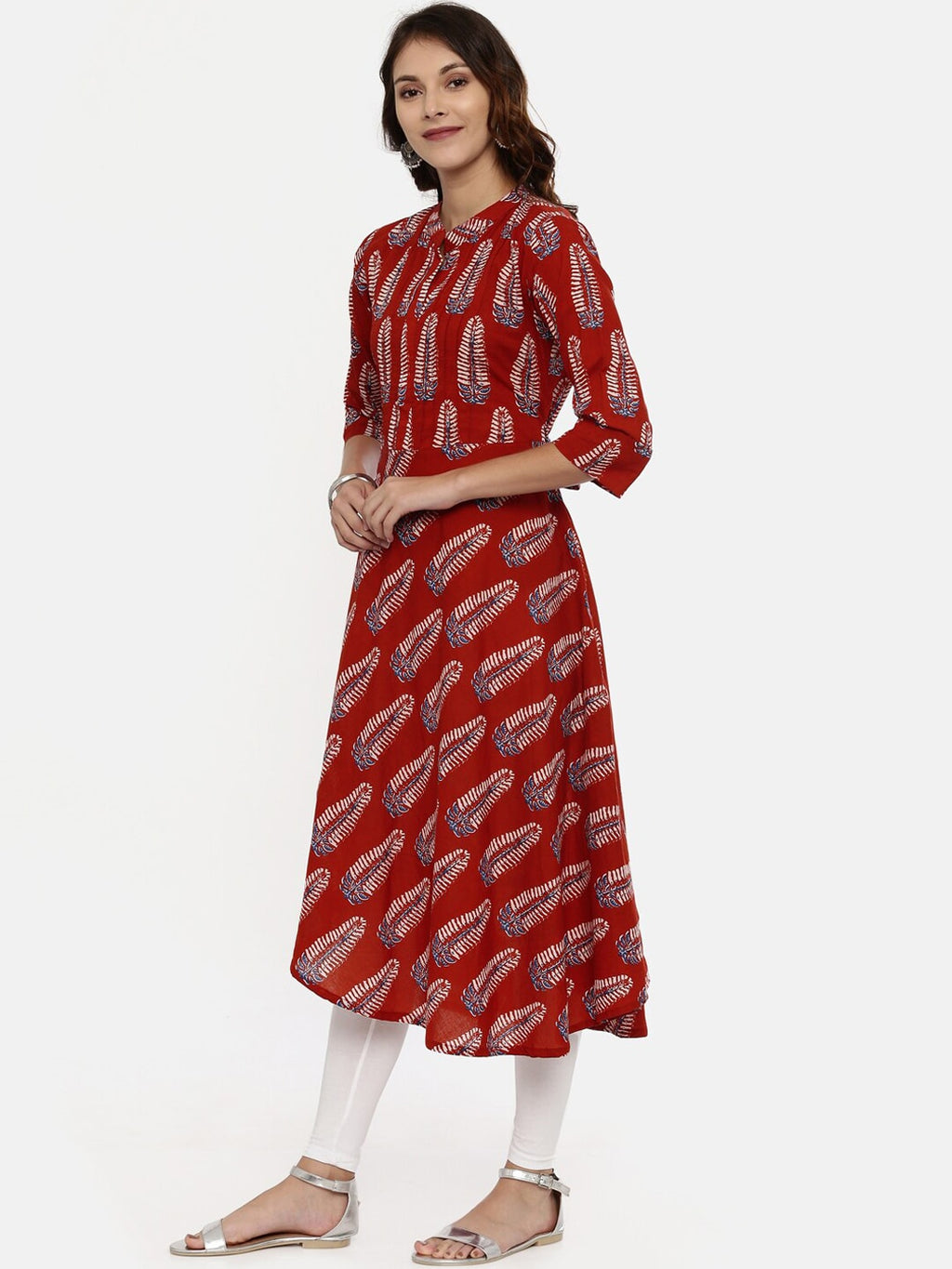 Souchii Maroon Printed A-Line Kurta | Grocsy