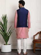 Sojanya Men Pink Ethnic Motifs Kurta with Pyjamas & Nehru Jacket | Grocsy