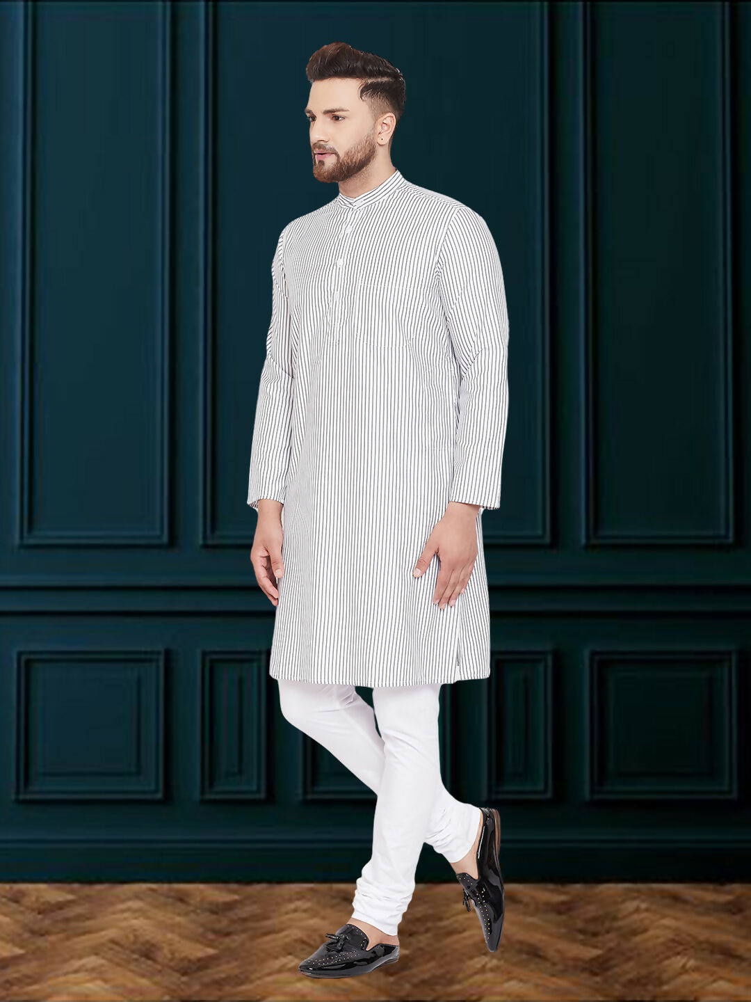 Even Apparels Men's Black and White Striped Kurta | Grocsy