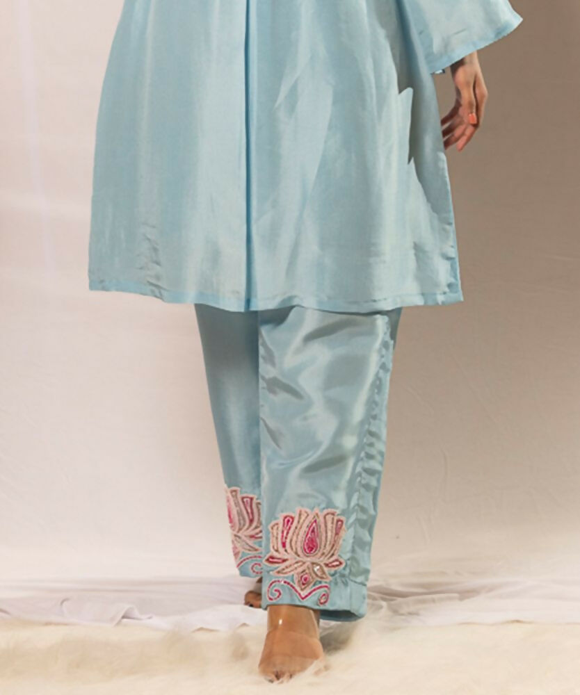 Timaraa Azure Lotus – Handcrafted Upada Silk Co-Ord Set | Grocsy