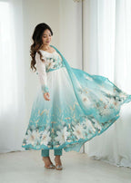 Joban Fashion Aqua Blue Kurta Set Organza Sequin Embroidery Work | Grocsy
