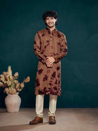 Wine Viscose Designer Sequance Embroidery Work Men's Kurta Set - Mahotsav | Grocsy