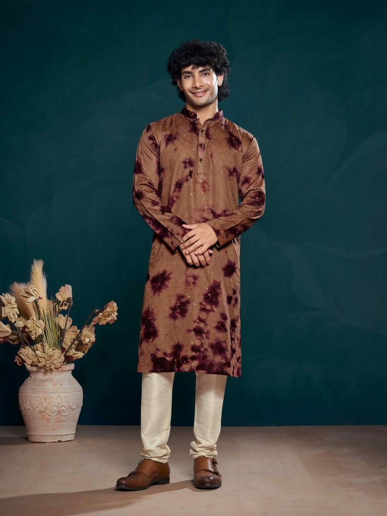 Wine Viscose Designer Sequance Embroidery Work Men's Kurta Set - Mahotsav | Grocsy