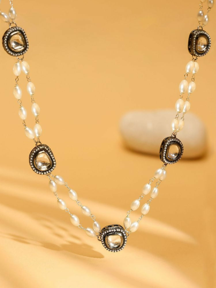 Rhodium Plated Kundan Necklace - Ruby Raang | Grocsy