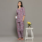Breathables Women Cotton Printed Loungewear Kurta And Pants Co-Ord Set Pink I Night Wear | Floral Print | Grocsy