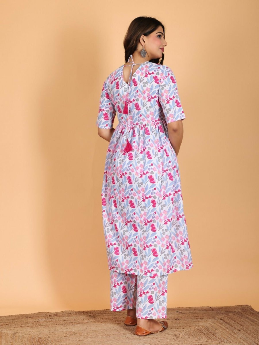 Aramya Pink Soft Cotton Floral Anarkali Kurta for Women | Grocsy