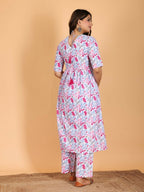 Aramya Pink Soft Cotton Floral Anarkali Kurta for Women | Grocsy