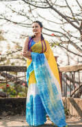 Exclusive Collection Yellow Blue Beautiful Super Soft Most Comfortable Pure Mul Cotton Saree | Grocsy