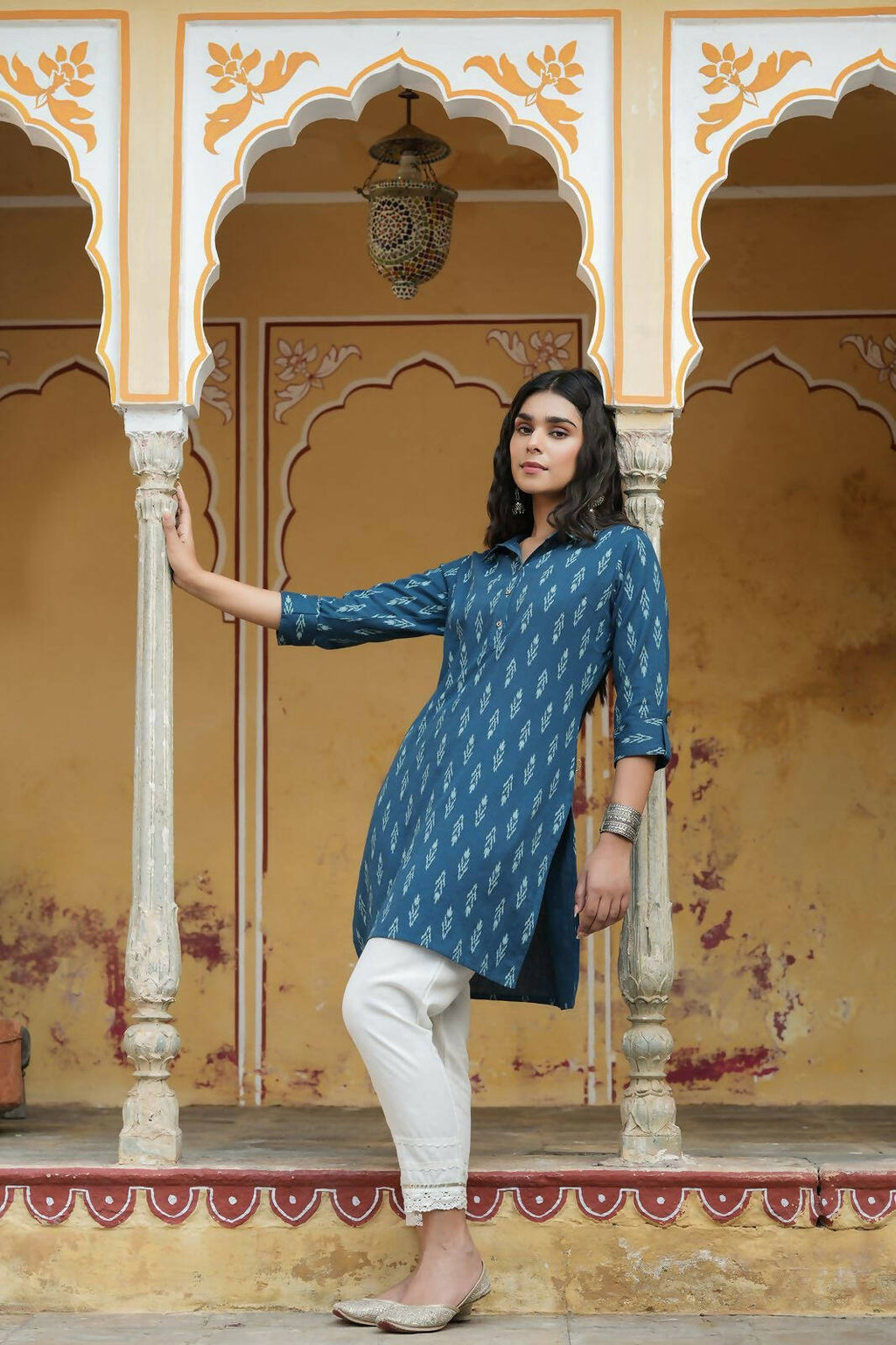 Juniper Women's Navy Cotton Flex Printed Straight Kurta | Grocsy