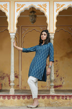 Juniper Women's Navy Cotton Flex Printed Straight Kurta | Grocsy
