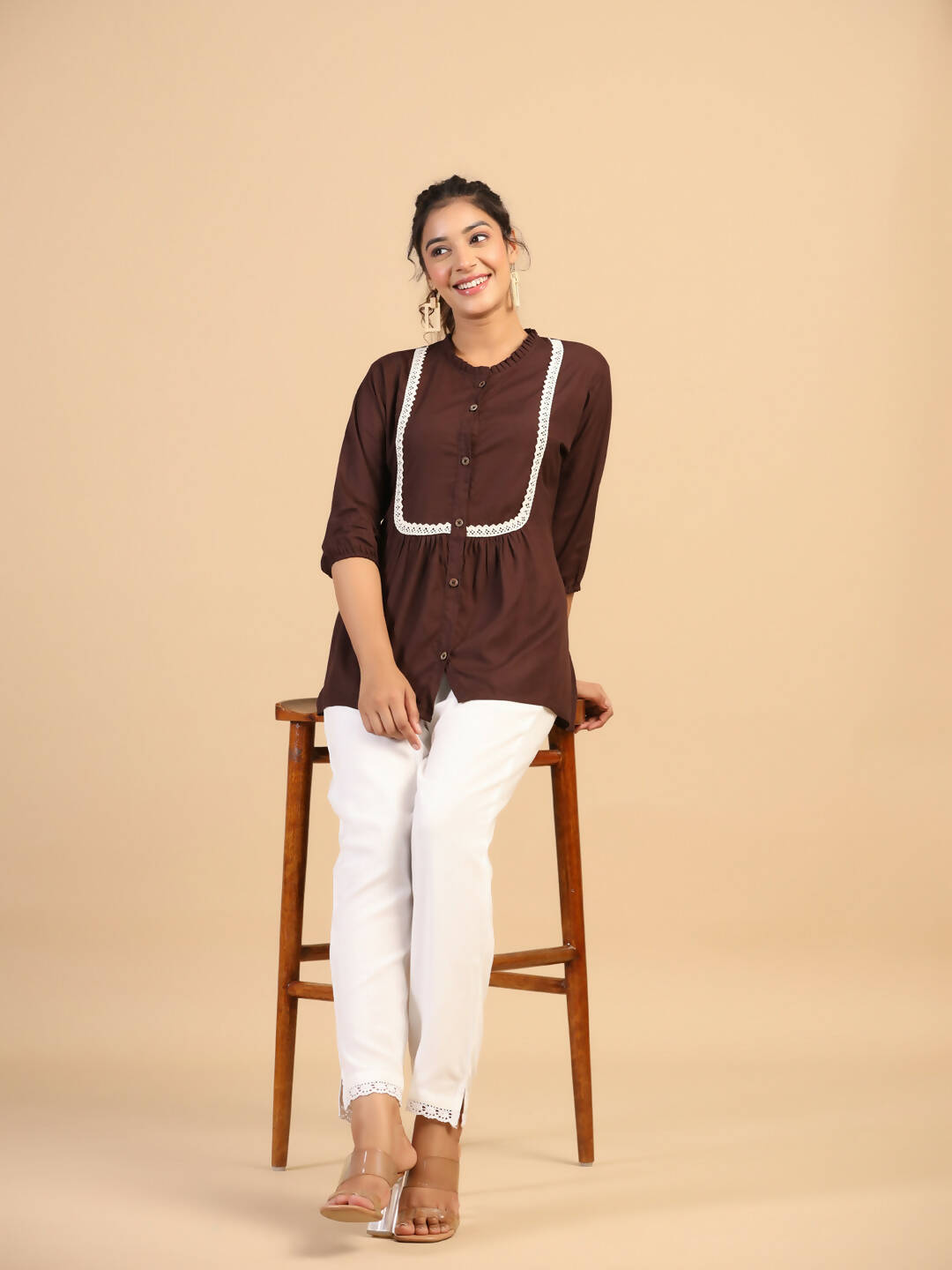 Womens Brown Rayon Solid Top - Keeva | Grocsy