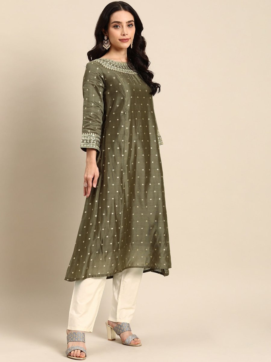 All About You Ethnic Motifs Embroidered Empire Sequinned Kurta with Trousers | Grocsy