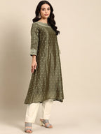All About You Ethnic Motifs Embroidered Empire Sequinned Kurta with Trousers | Grocsy